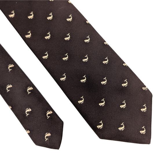 Vintage Silk Blend Repp Tie Novelty Whale Motif Brown Whimsical Nautical Retro - Picture 4 of 8